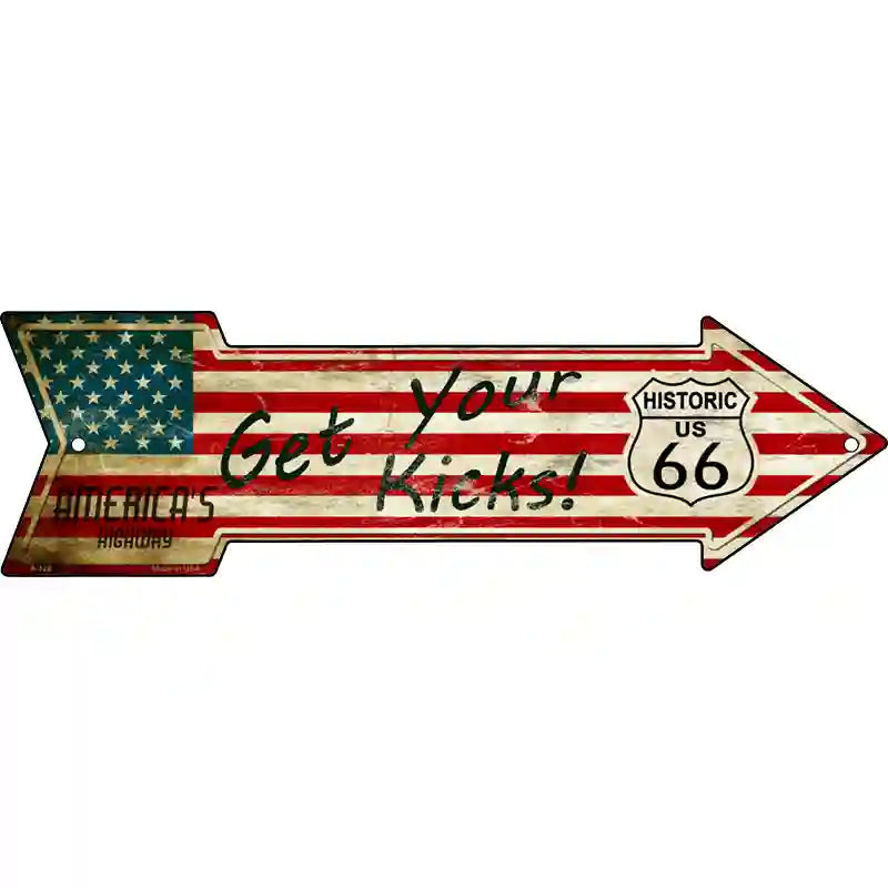 American Flag Get Your Kicks Novelty Metal Arrow Sign 23" x 7" (LA)