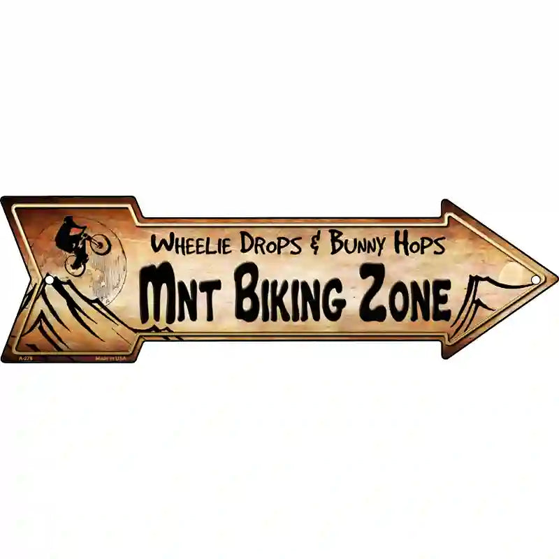 Mountain Biking Zone Novelty Metal Arrow Sign 23" x 7" (LA)