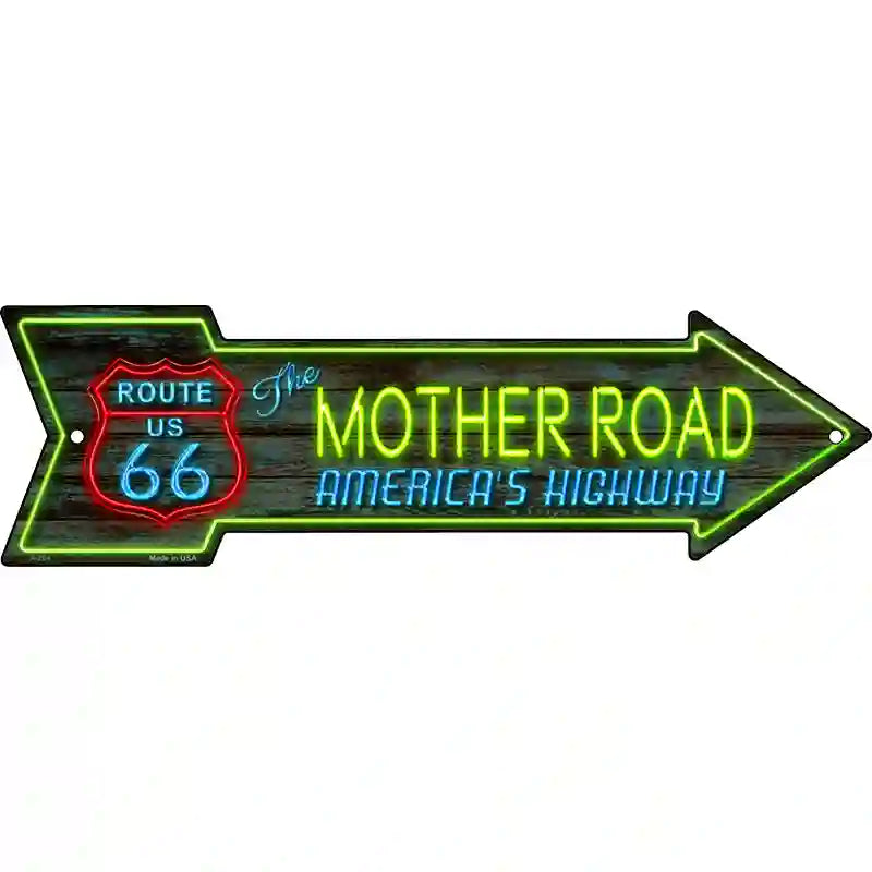 Route 66 Mother Road Neon Novelty Metal Arrow Sign 23" x 7" (LA)