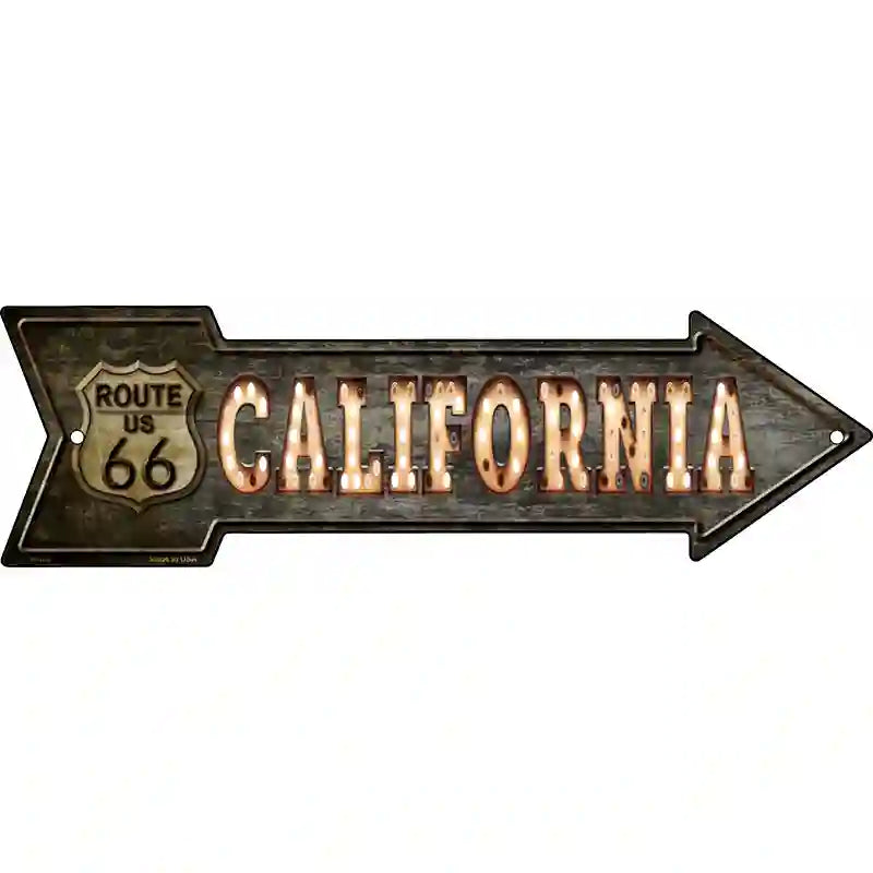 California Route 66 Bulb Letters Novelty Metal Arrow Sign 23" x 7" (LA)