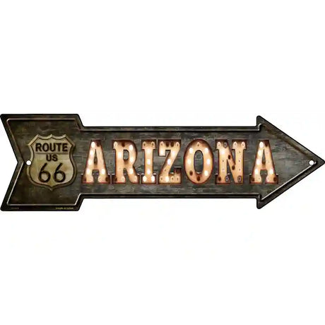 Arizona Route 66 Bulb Letters Novelty Metal Arrow Sign 23" x 7" (LA)