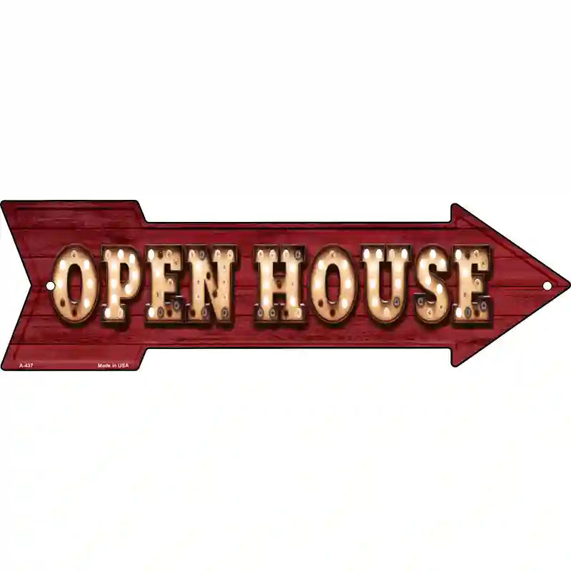 Open House Bulb Letters Novelty Metal Arrow Sign 23" x 7" (LA)