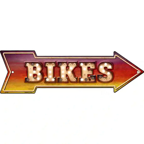 Bikes Bulb Letters Novelty Metal Arrow Sign 23" x 7" (LA)