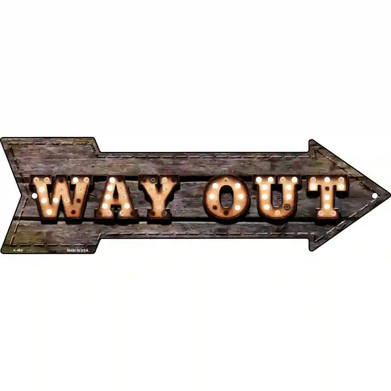 Way Out Bulb Letters Novelty Metal Arrow Sign 23" x 7" (LA)