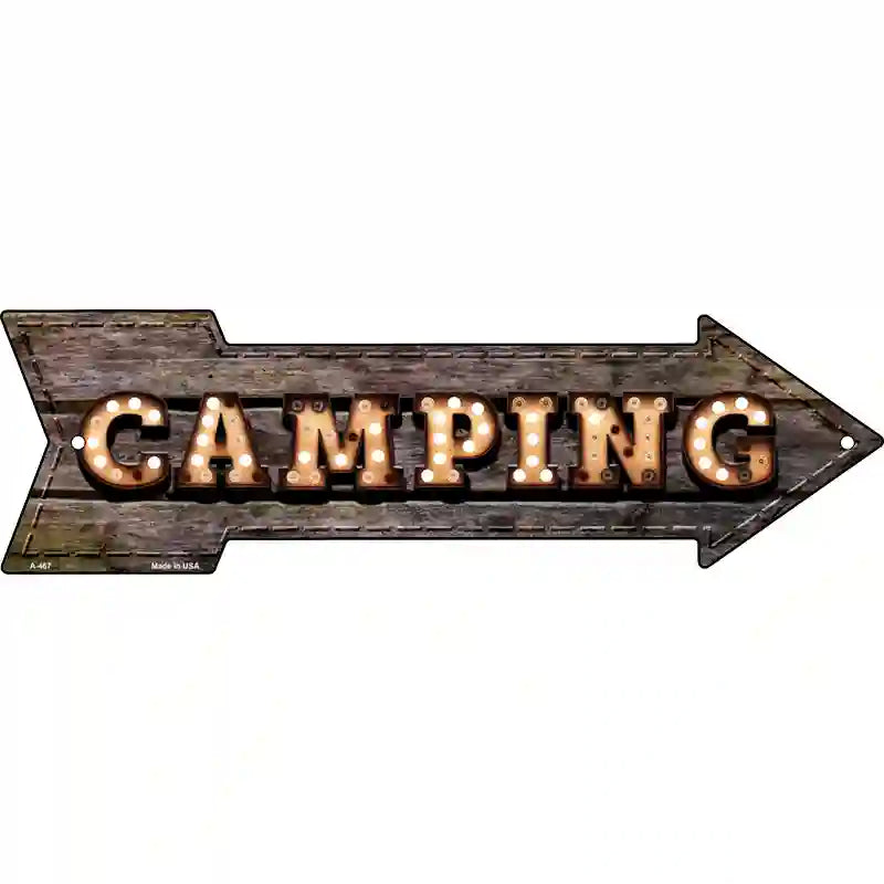 Camping Bulb Letters Novelty Metal Arrow Sign 23" x 7" (LA)