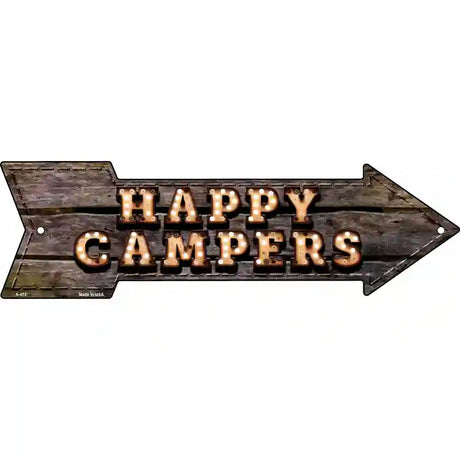 Happy Campers Bulb Letters Novelty Metal Arrow Sign 23" x 7" (LA)