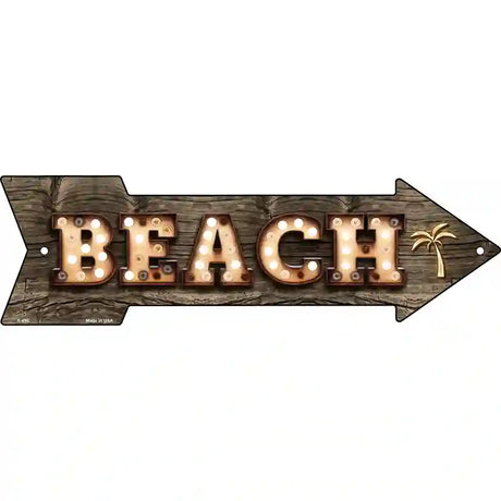 Beach With Trees Bulb Letters Novelty Metal Arrow Sign 23" x 7" (LA)