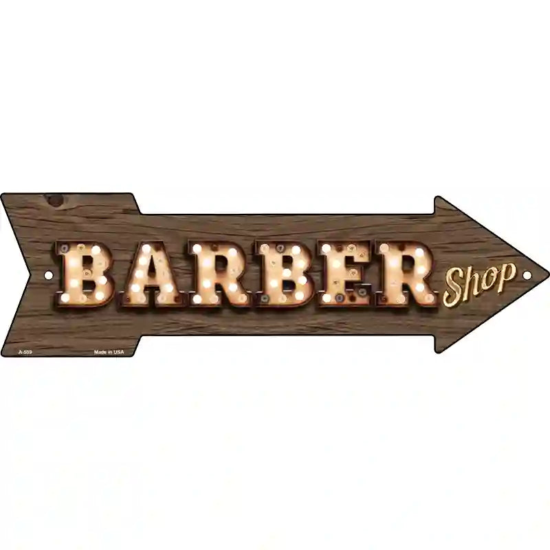 Barber Shop Bulb Letters Novelty Metal Arrow Sign 23" x 7" (LA)