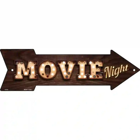 Movie Night Bulb Letters Novelty Metal Arrow Sign 23" x 7" (LA)