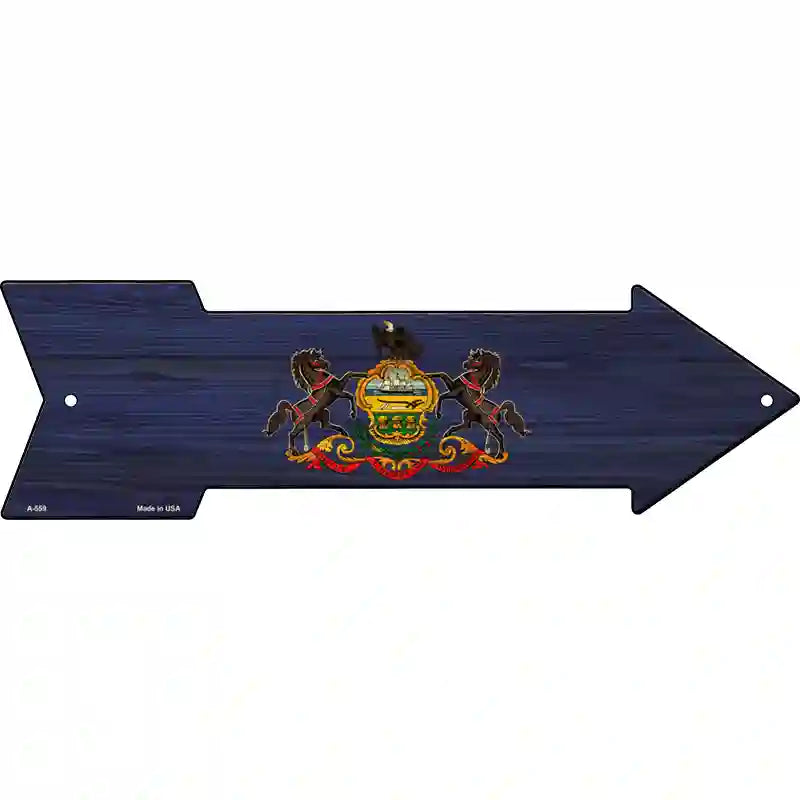 Pennsylvania State Flag Novelty Metal Arrow Sign 23" x 7" (LA)