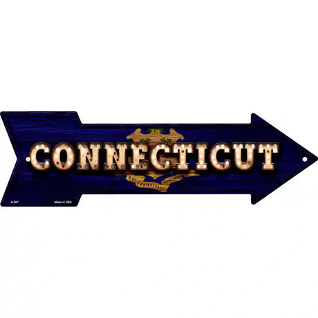 Connecticut Bulb Lettering With State Flag Novelty Metal Arrow Sign 23" x 7" (LA)