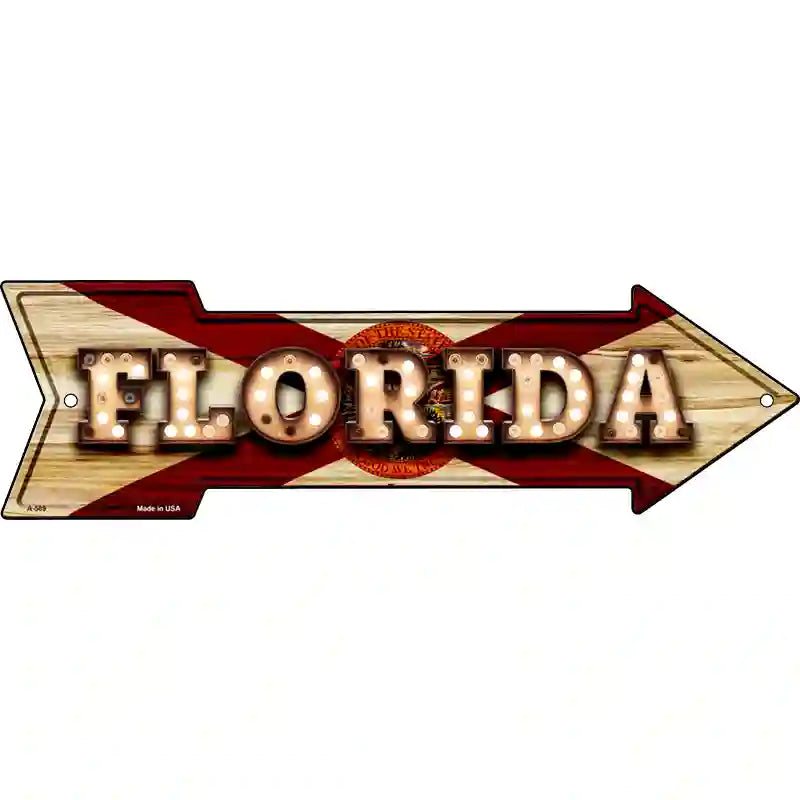 Florida Bulb Lettering With State Flag Novelty Metal Arrow Sign 23" x 7" (LA)