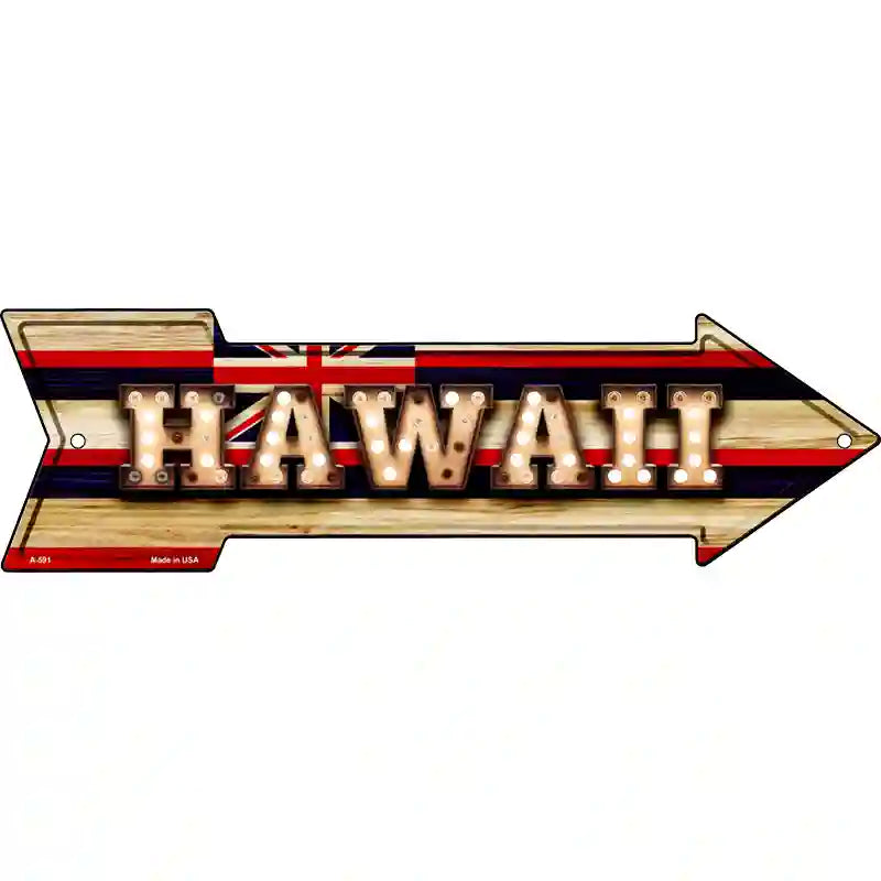 Hawaii Bulb Lettering With State Flag Novelty Metal Arrow Sign 23" x 7" (LA)