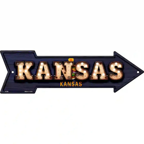 Kansas Bulb Lettering With State Flag Novelty Metal Arrow Sign 23" x 7" (LA)