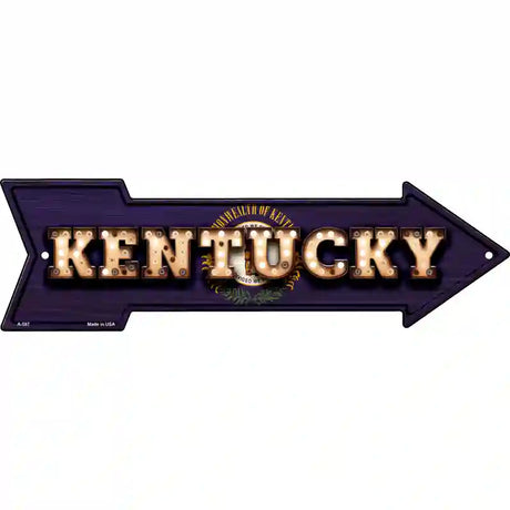 Kentucky Bulb Lettering With State Flag Novelty Metal Arrow Sign 23" x 7" (LA)