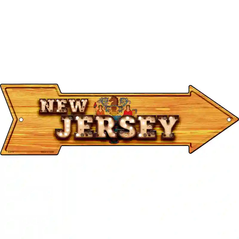 New Jersey Bulb Lettering With State Flag Novelty Metal Arrow Sign 23" x 7" (LA)