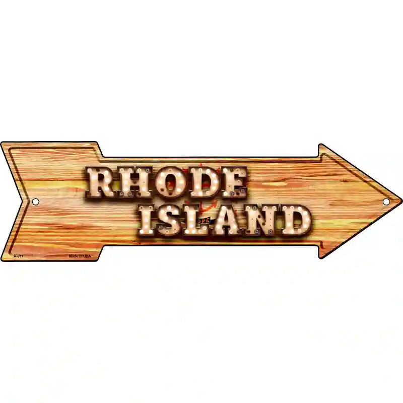 Rhode Island Bulb Lettering With State Flag Novelty Metal Arrow Sign 23" x 7" (LA)