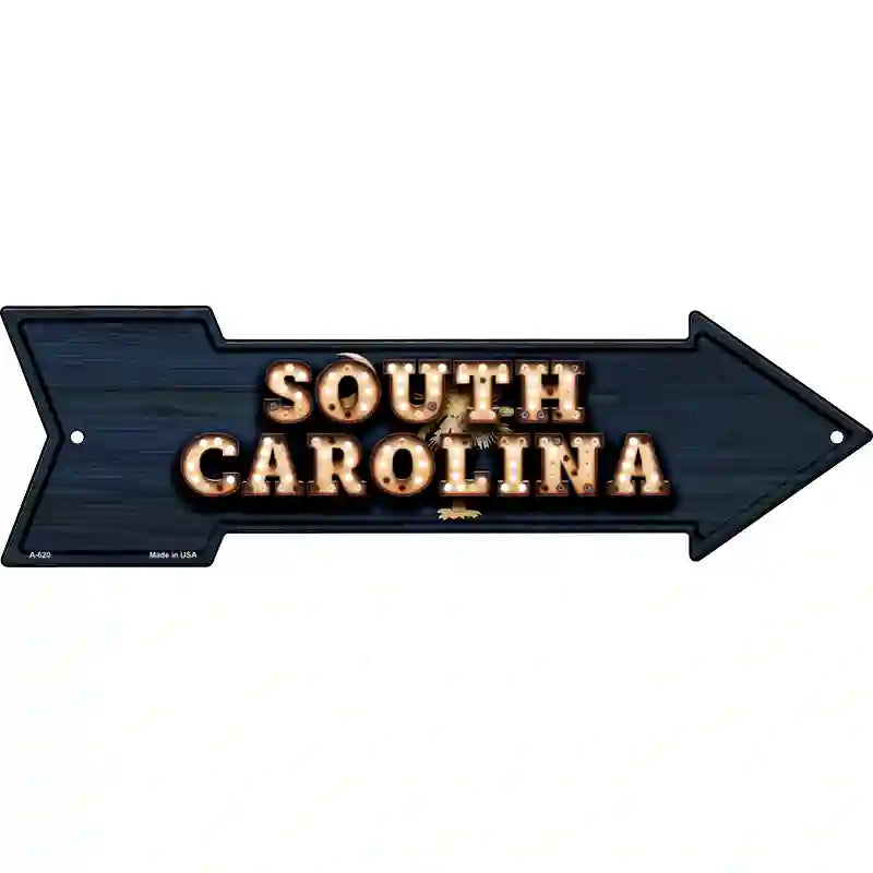 South Carolina Bulb Lettering With State Flag Novelty Metal Arrow Sign 23" x 7" (LA)