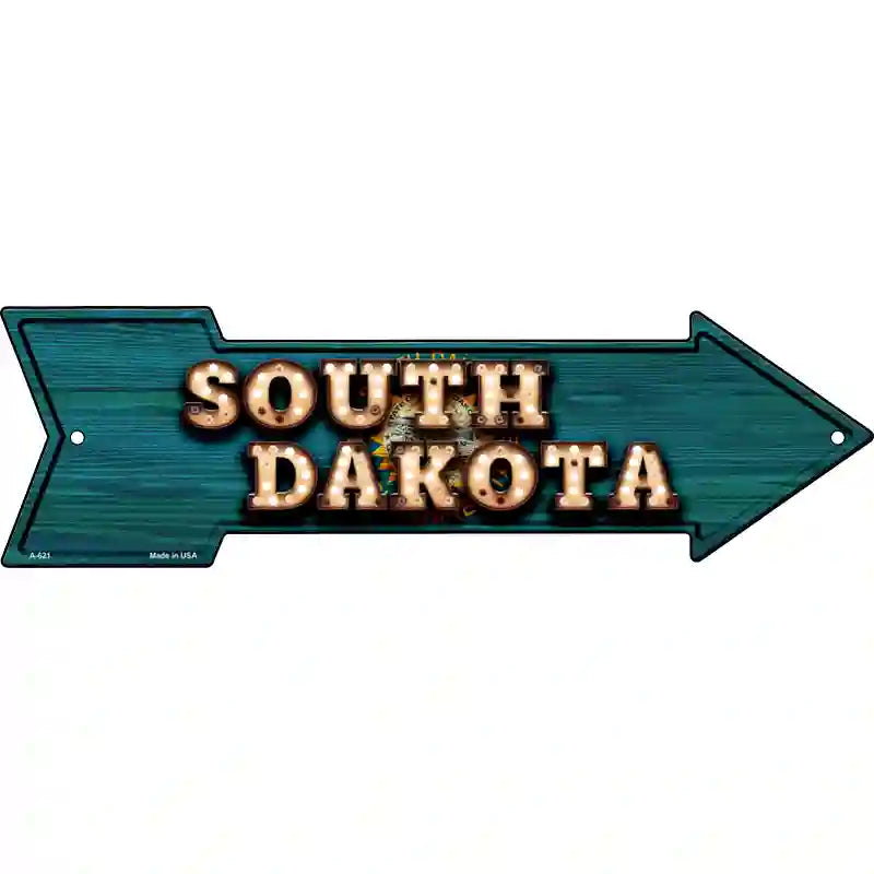 South Dakota Bulb Lettering With State Flag Novelty Metal Arrow Sign 23" x 7" (LA)