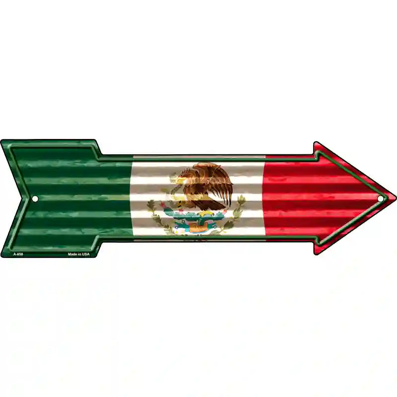 Mexico Flag Corrugated Novelty Metal Arrow Sign 23" x 7" (LA)