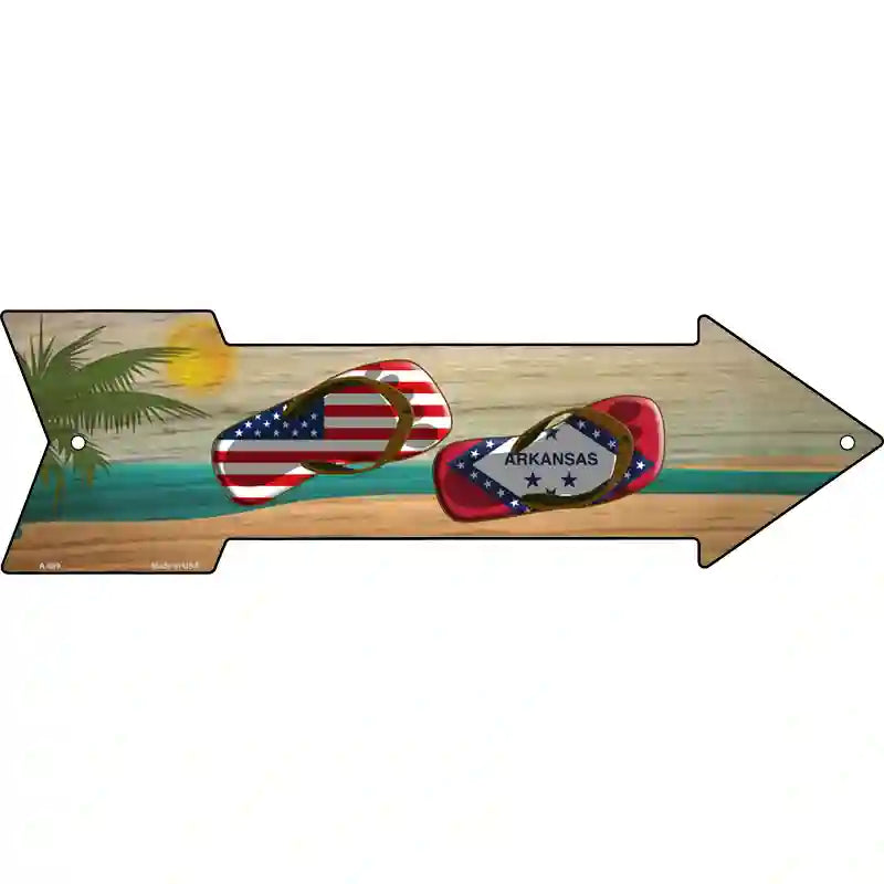 US and Arkansas Flag Flip Flop Novelty Metal Arrow Sign 23" x 7" (LA)