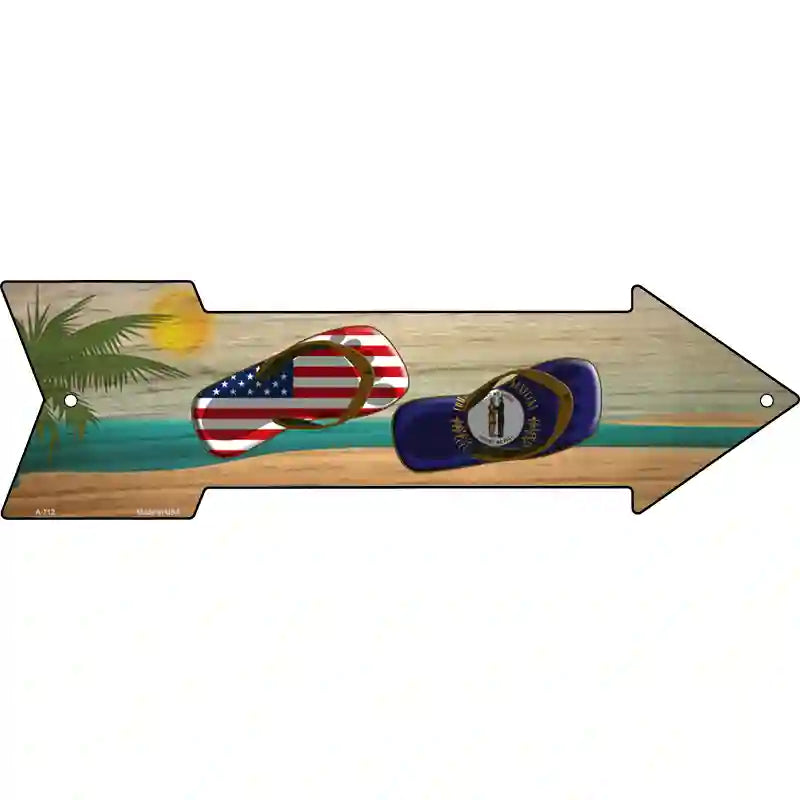 US and Kentucky Flag Flip Flop Novelty Metal Arrow Sign 23" x 7" (LA)