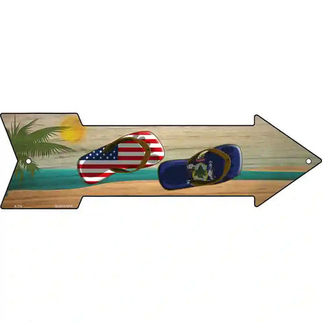 US and Maine Flag Flip Flop Novelty Metal Arrow Sign 23" x 7" (LA)