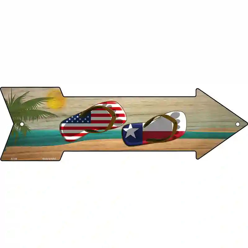 US and Texas Flag Flip Flop Novelty Metal Arrow Sign 23" x 7" (LA)