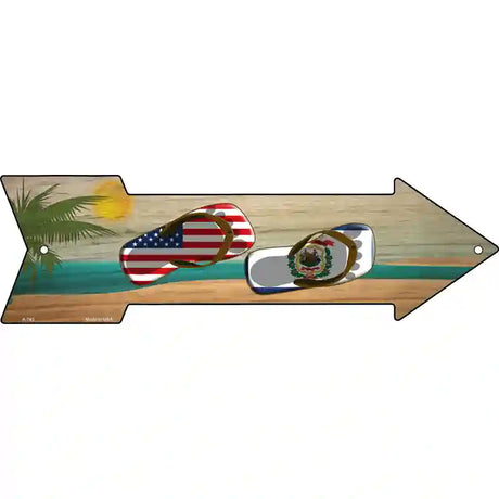 US and West Virginia Flag Flip Flop Novelty Metal Arrow Sign 23" x 7" (LA)