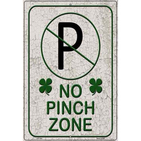 No Pinch Zone White Metal Novelty Parking Sign 12" x 18" (LGP)