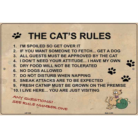 The Cats Rules Metal Novelty Parking Sign 12" x 18" (LGP)