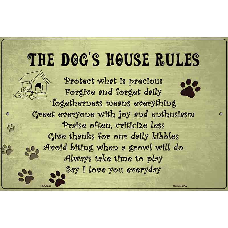 Dog House Rules Metal Novelty Parking Sign 12" x 18" (LGP)