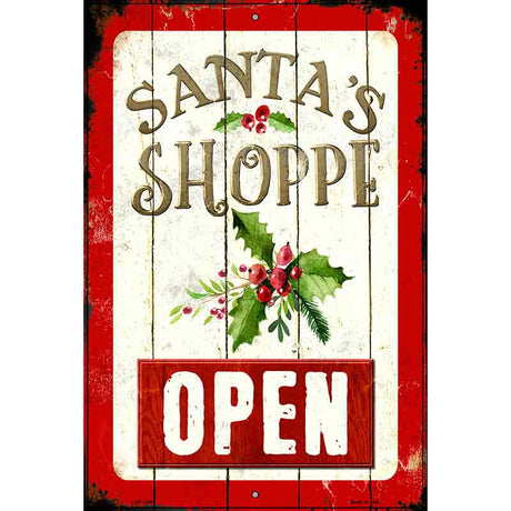 Santas Shop Open Metal Novelty Parking Sign 12" x 18" (LGP)