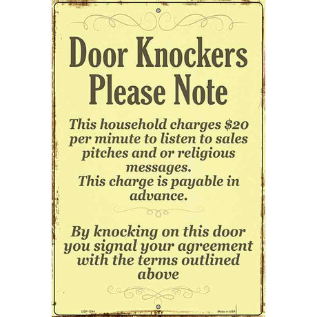 Door Knockers Metal Novelty Parking Sign 12" x 18" (LGP)