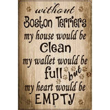 Without Boston Terriers My House Would Be Clean Metal Novelty Parking Sign 12" x 18" (LGP)