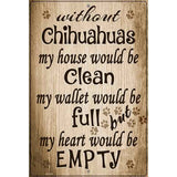 Without Chihuahuas My House Would Be Clean Metal Novelty Parking Sign 12" x 18" (LGP)