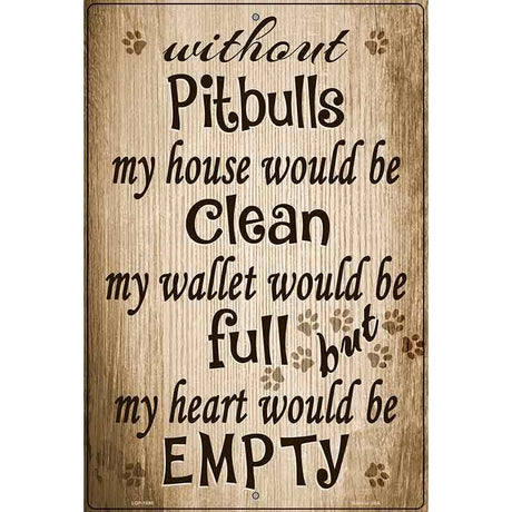 Without Pitbulls My House Would Be Clean Metal Novelty Parking Sign 12" x 18" (LGP)