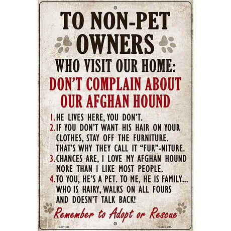 Non-Pet Owners Afghan Hound Parking Sign Metal Novelty 12" x 18" (LGP)