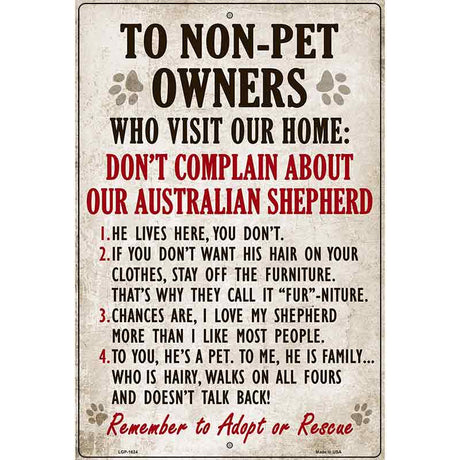 Non-Pet Owners Australian Shepherd Parking Sign Metal Novelty 12" x 18" (LGP)