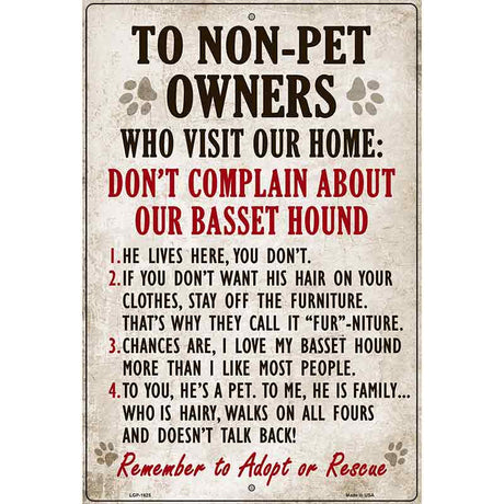 Non-Pet Owners Basset Hound Parking Sign Metal Novelty 12" x 18" (LGP)