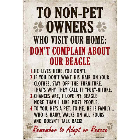 Non-Pet Owners Beagle Parking Sign Metal Novelty 12" x 18" (LGP)