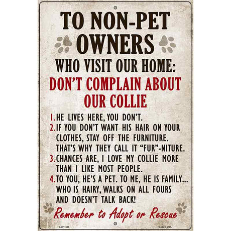 Non-Pet Owners Collie Parking Sign Metal Novelty 12" x 18" (LGP)