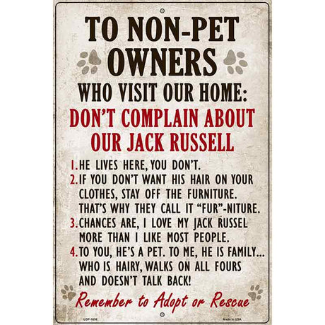 Non-Pet Owners Jack Russell Parking Sign Metal Novelty 12" x 18" (LGP)