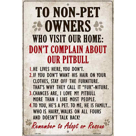 Non-Pet Owners Pitbull Parking Sign Metal Novelty 12" x 18" (LGP)