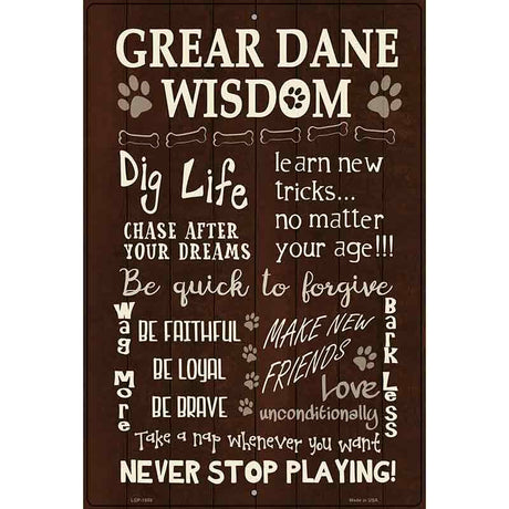 Great Dane Wisdom Metal Novelty Parking Sign 12" x 18" (LGP)