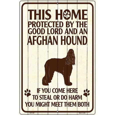 This Home Protected By An Afghan Hound Parking Sign Metal Novelty 12" x 18" (LGP)