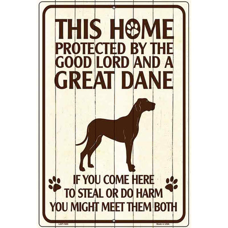 This Home Protected By A Great Dane Parking Sign Metal Novelty 12" x 18" (LGP)