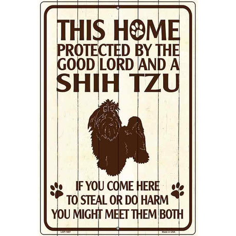 This Home Protected By A Shih Tzu Parking Sign Metal Novelty 12" x 18" (LGP)