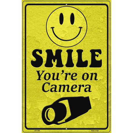 Smile Youre On Camera Parking Sign Metal Novelty 12" x 18" (LGP)