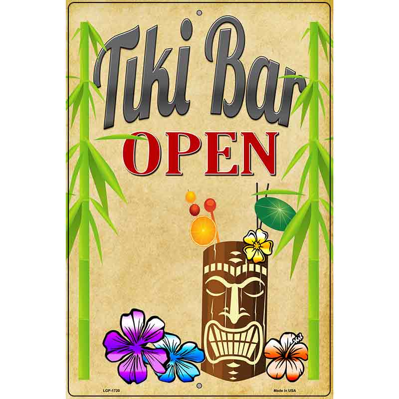 Tiki Bar Open Metal Novelty Parking Sign 12" x 18" (LGP)